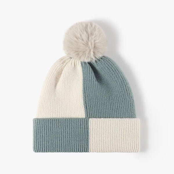Color block knit hat with pom-pom - view 3