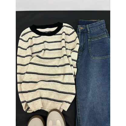 Blue and Gray Contrast Lightweight Knit Sweater