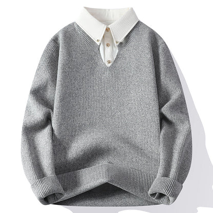 Men's Premium Fake Two-Piece Lapel Knit Sweater
