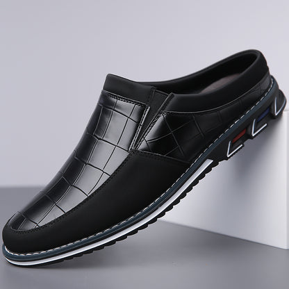 Men's Half-Slipper Leather Shoes Back Strap Slippers Big Size Toe-Covered Slippers