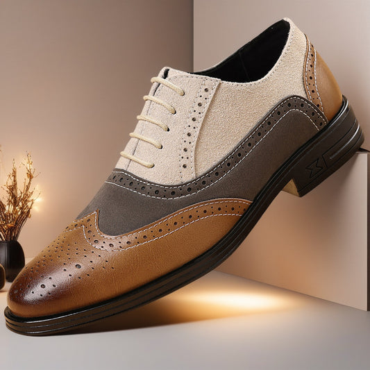 Men's Leather Shoes Breathable Color-Block Large Size Shoes