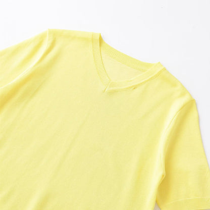 Casual slim fit V-neck short sleeved knitted sweater