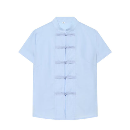 Knot buckle stand up collar shirt