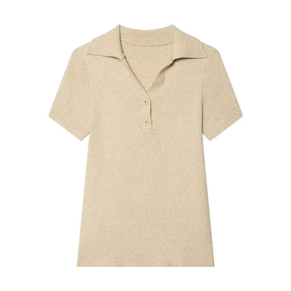 Style Knit Short Sleeve Polo Shirt for Women