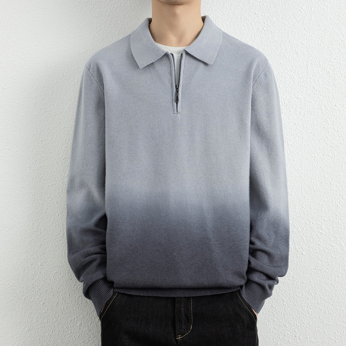 Men's Gradient Half Zip Lapel Collar Relaxed Fit Sweater