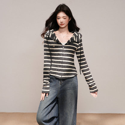 Cardigan zippé à capuche pour femme