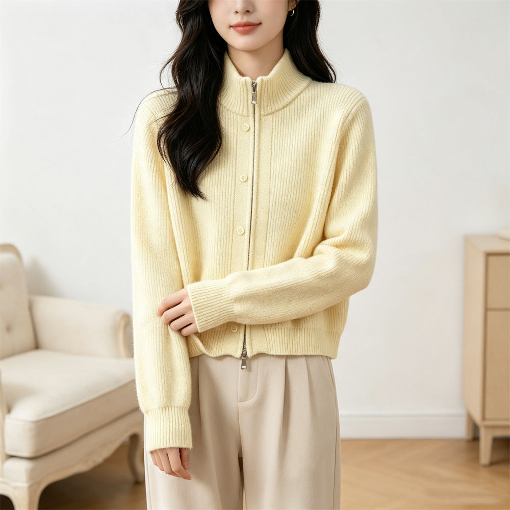 Solid color stand up collar sweater