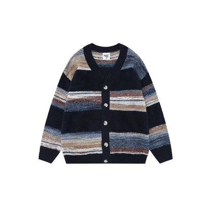 Men's Vintage Striped V-Neck Open Front Knit Cardigan