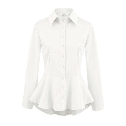 Slim fit umbrella hem button down long sleeved shirt for women