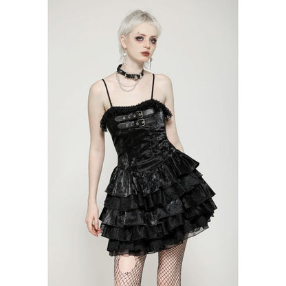 Dark in Love Harriet Punk Shiny PU Leather Layered Dress
