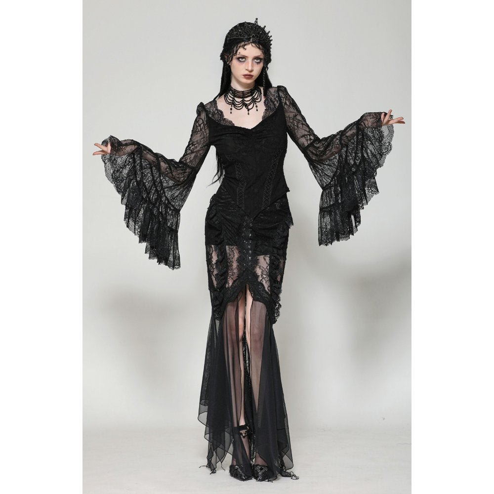 Haut Zuri gothique romantique en dentelle à manches cloche et poignets superposés Dark in Love