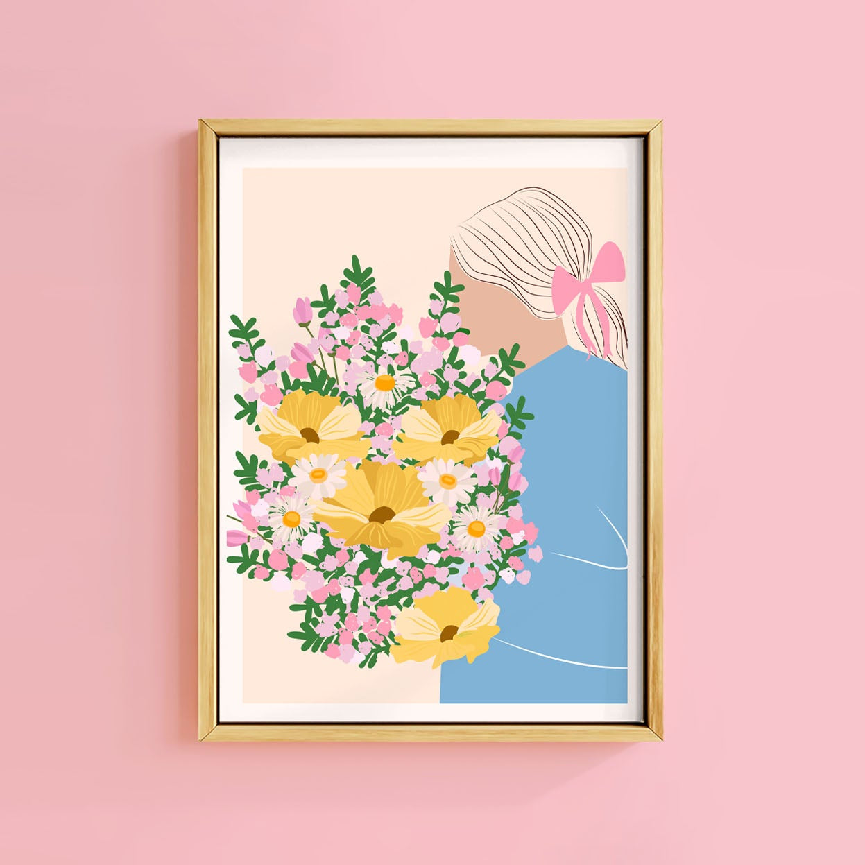 GIRL WITH WILDFLOWER BOUQUET PRINT