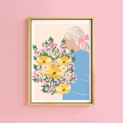 GIRL WITH WILDFLOWER BOUQUET PRINT