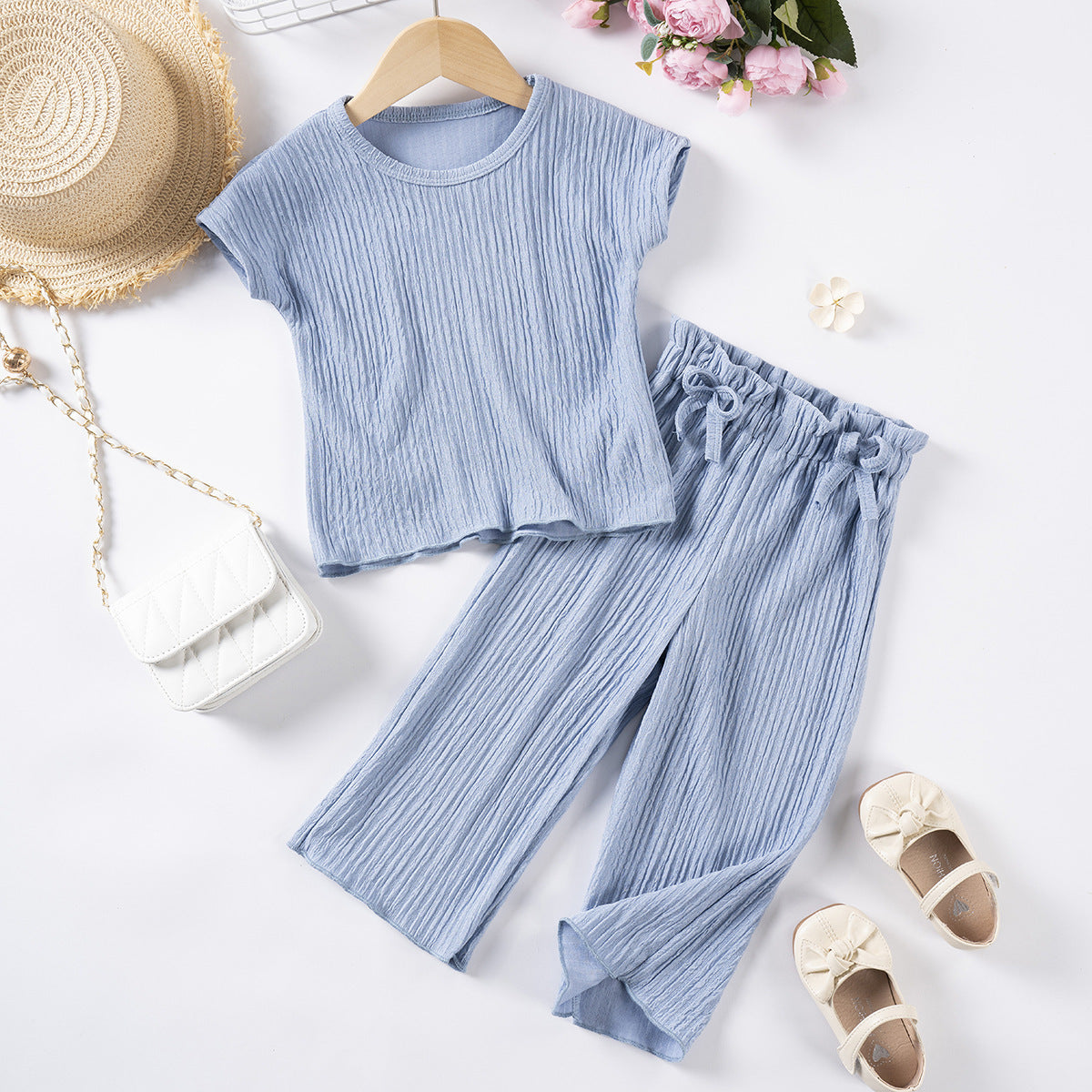 Girls Short Sleeve Trousers Suit