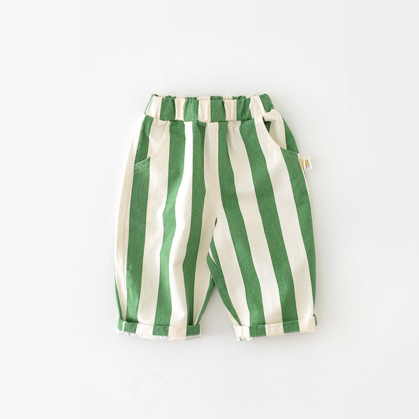 Infant Spring High Waist Color Striped Casual Trousers