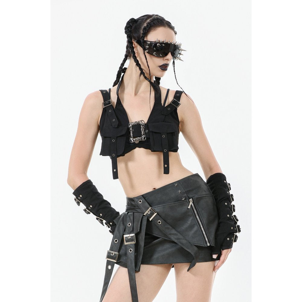 Dark in Love Evangeline Buckled Utility Crop Top in Black