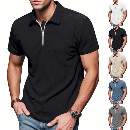 Men's Corduroy Half-Zip Polo Shirt - Short Sleeve