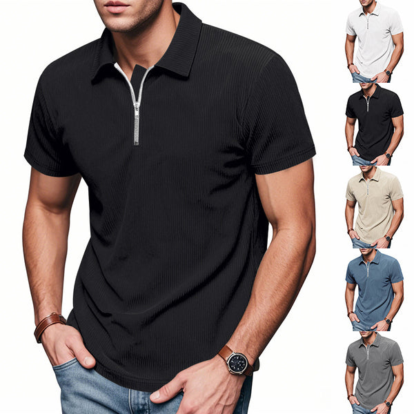 Polo zippé en velours côtelé à manches courtes pour homme
