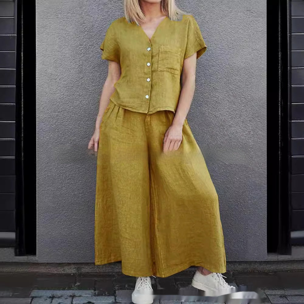 Women's Shirt Wide-leg Pants Suit