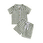 Kids Short Sleeve Plaid Shirt Two-piece Set