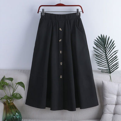 Button Elastic Waist Big Hem Skirt