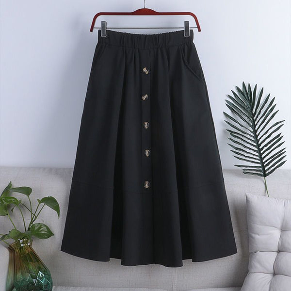 Jupe boutonnée à taille élastique et large ourlet