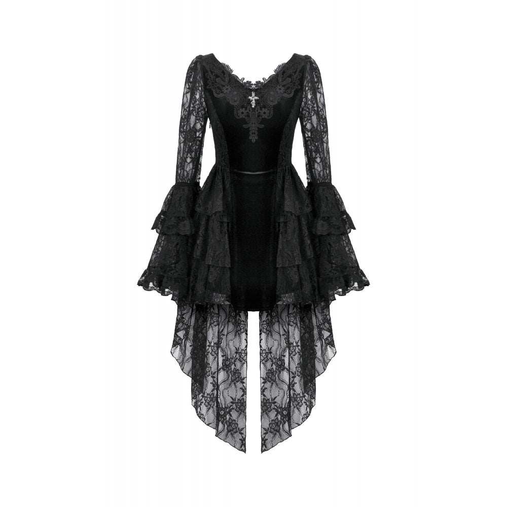 Dark in Love Classic Gothic Velvet & Lace Embroidered Dress