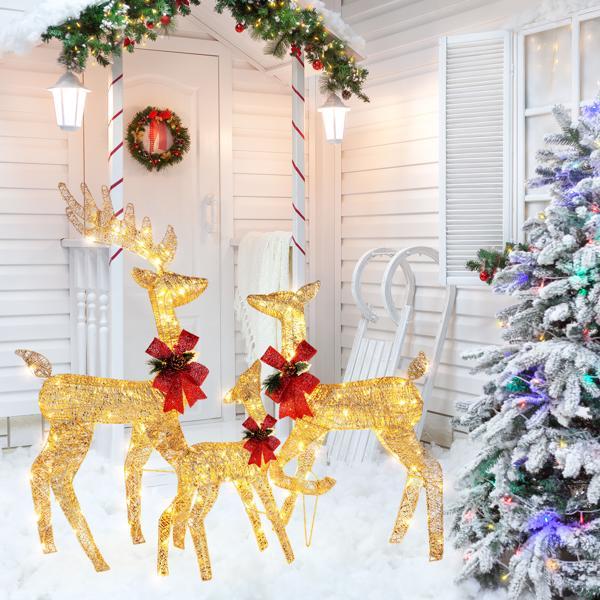 Golden Elk Family Courtyard Elk Decoration 3pcs122x54x38cm