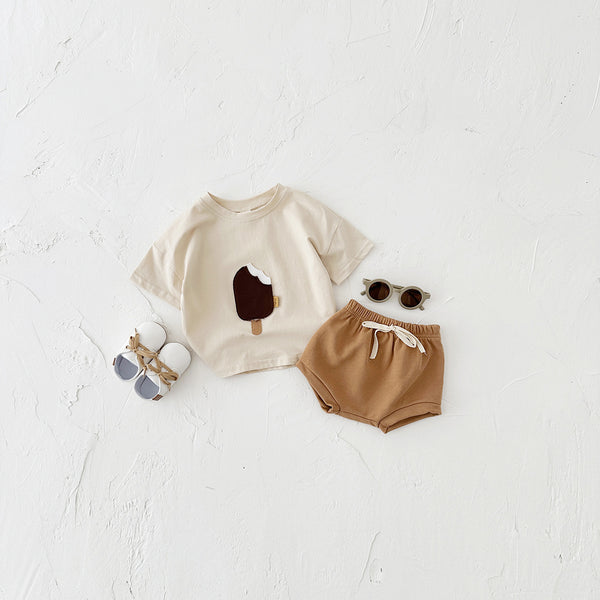 Girls' Cotton Ice Cream Patch Top and Shorts