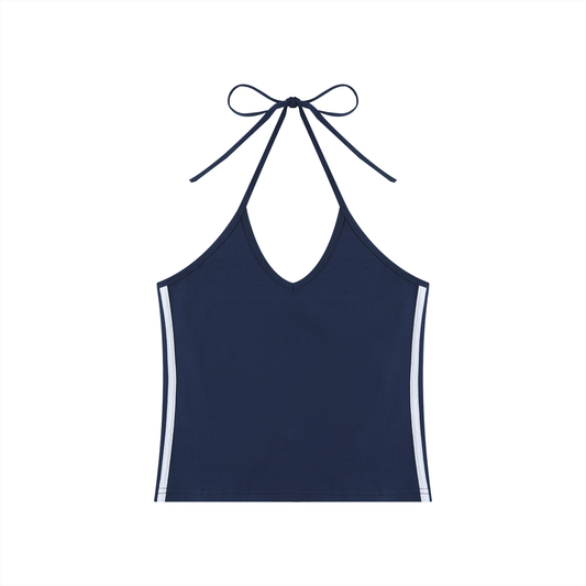 Women's Color Block Halter Crop Tank Top 210GSM