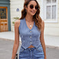 Washed Denim Vest Short Vest