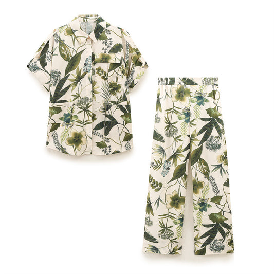 Casual Print Top Printing Straight-leg Pants