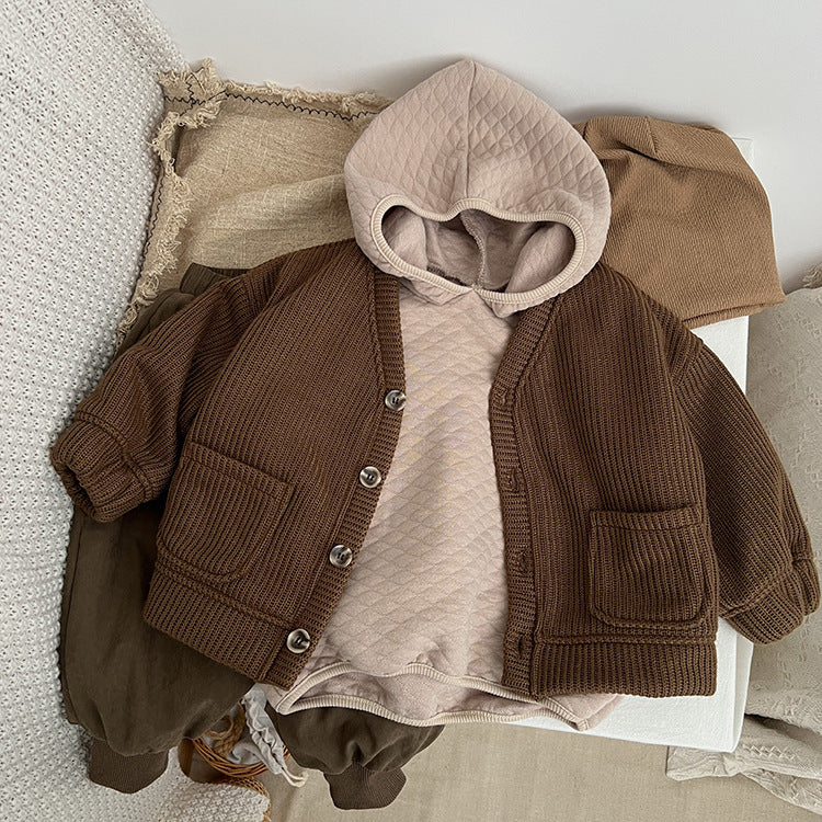 Fleece-lined Thermal Knitting Coat V-neck Cardigan Sweater