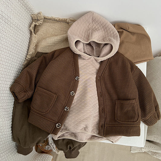 Fleece-lined Thermal Knitting Coat V-neck Cardigan Sweater