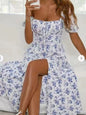 Floral Print Short Sleeve Split Dress