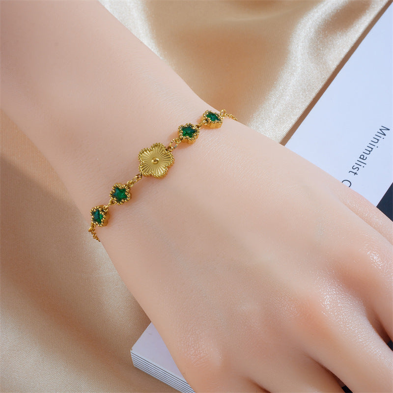 Womens Flower Five-leaf Flower Shell Titanium Steel Bracelet