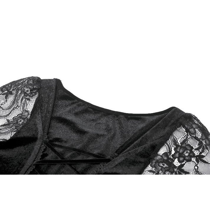 Dark in Love Classic Gothic Velvet & Lace Embroidered Dress