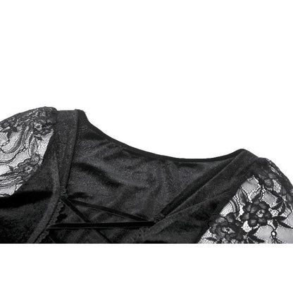 Dark in Love Classic Gothic Velvet & Lace Embroidered Dress