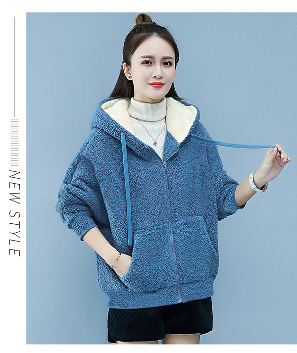 Faux Cashmere Brushed Hoody Women's Loose