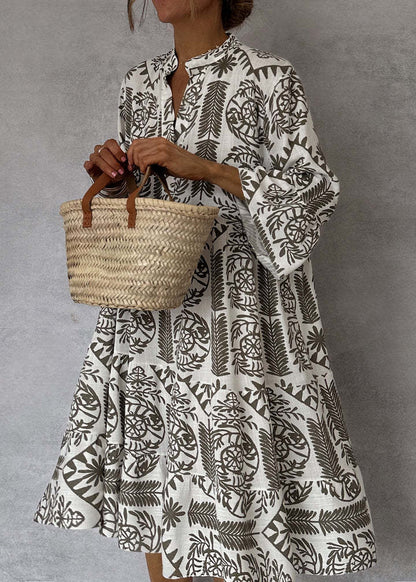 Women V-neck Flare Sleeve Ruffle Shirt Dress