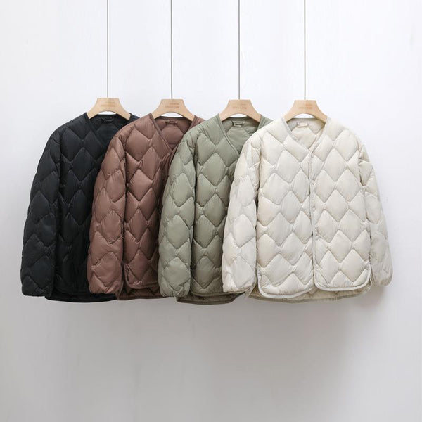 Manteau col en V en duvet de canard avec diamants pour femmes