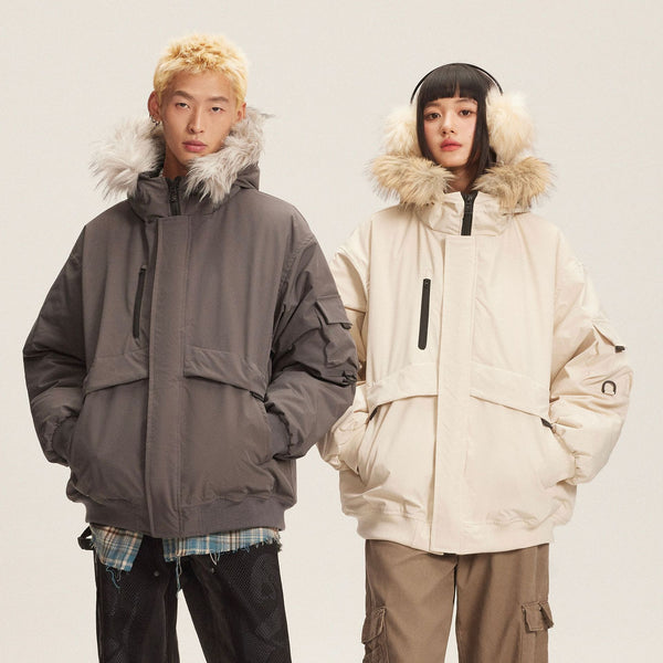 Doudoune parka à capuche avec col en fourrure rétro, épaisse pour femme, pour l'hiver