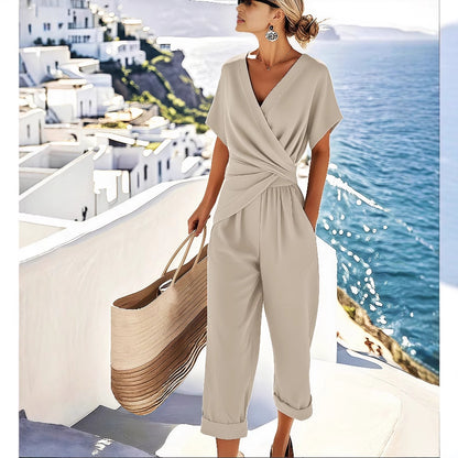 Women's Solid Colour Irregular Short Sleeve Suit