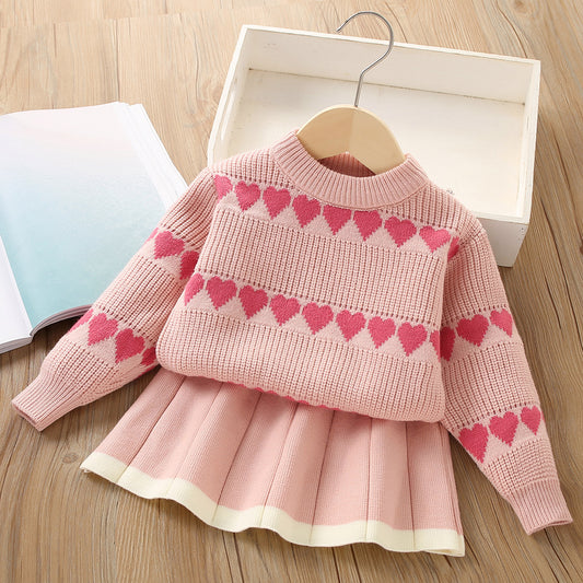 Girls Heart Knitted Suit