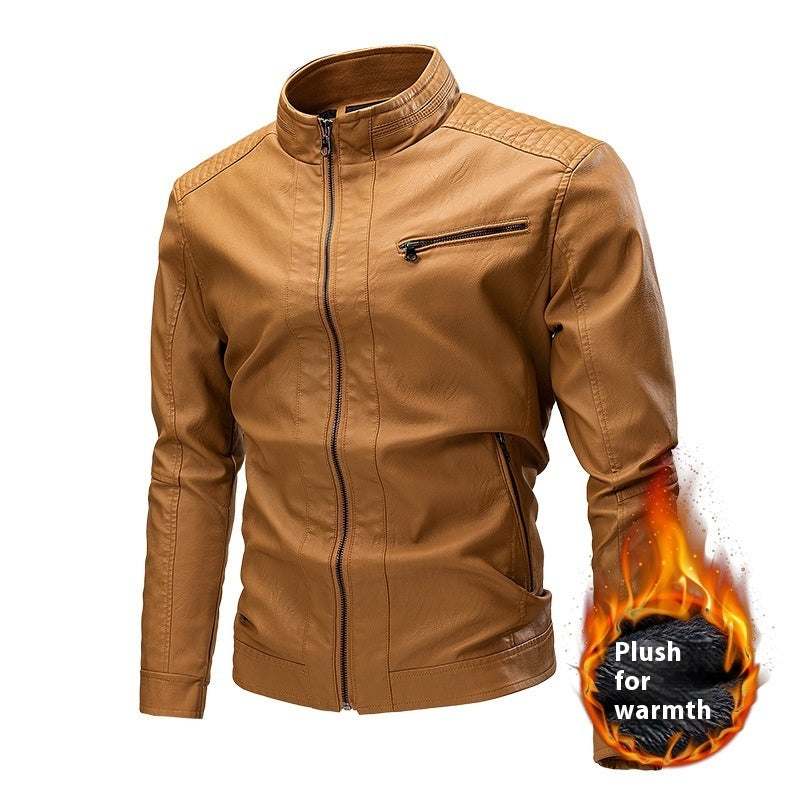 Manteau en cuir pour hommes, style motard décontracté, rétro, à coutures, pour le printemps et l'automne, transfrontalier