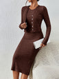 Front Button Cropped Top And Slim Fit Dress