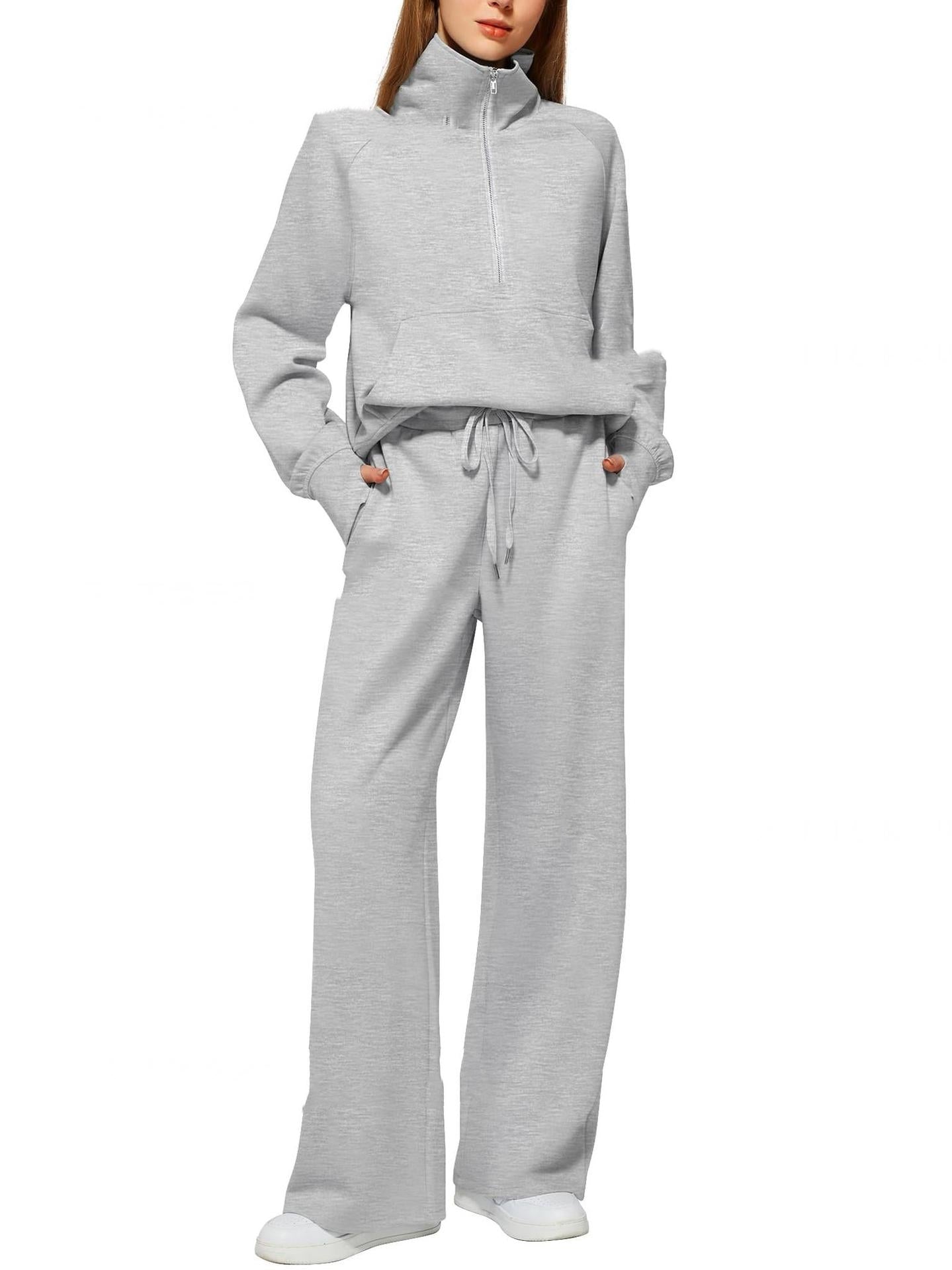 Women's Half-Zip Sweatshirt & Wide Leg Pants Set