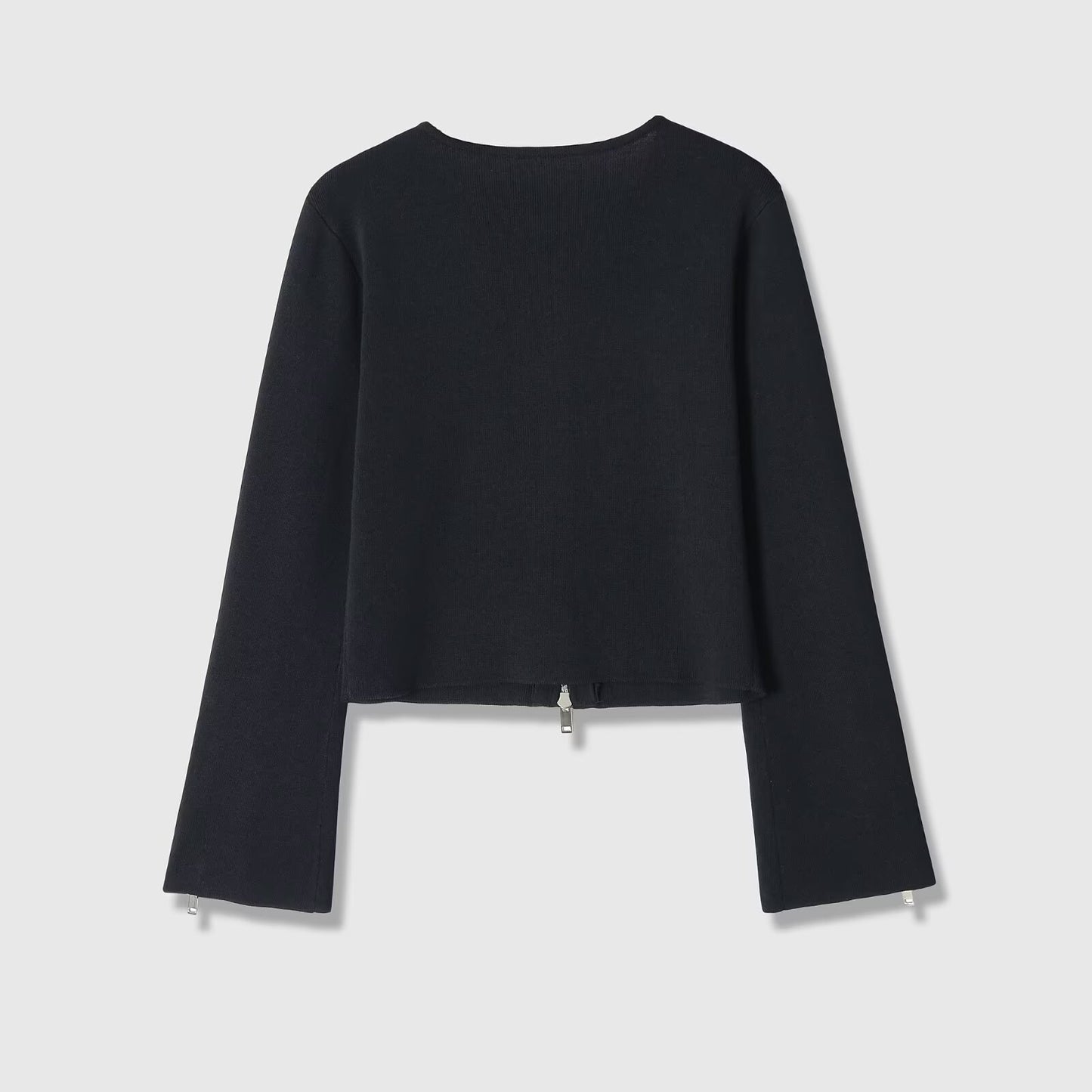 Retro style long sleeved round neck zipper jacket