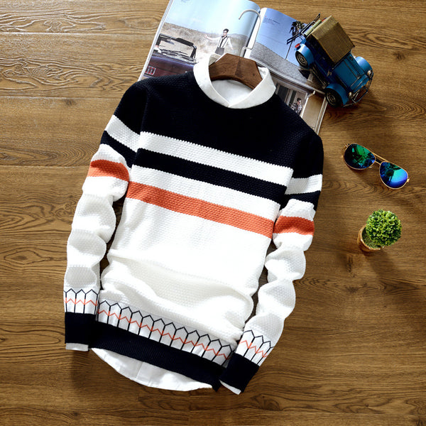 Mens Round neck striped knit sweater - Stuffs & Savers