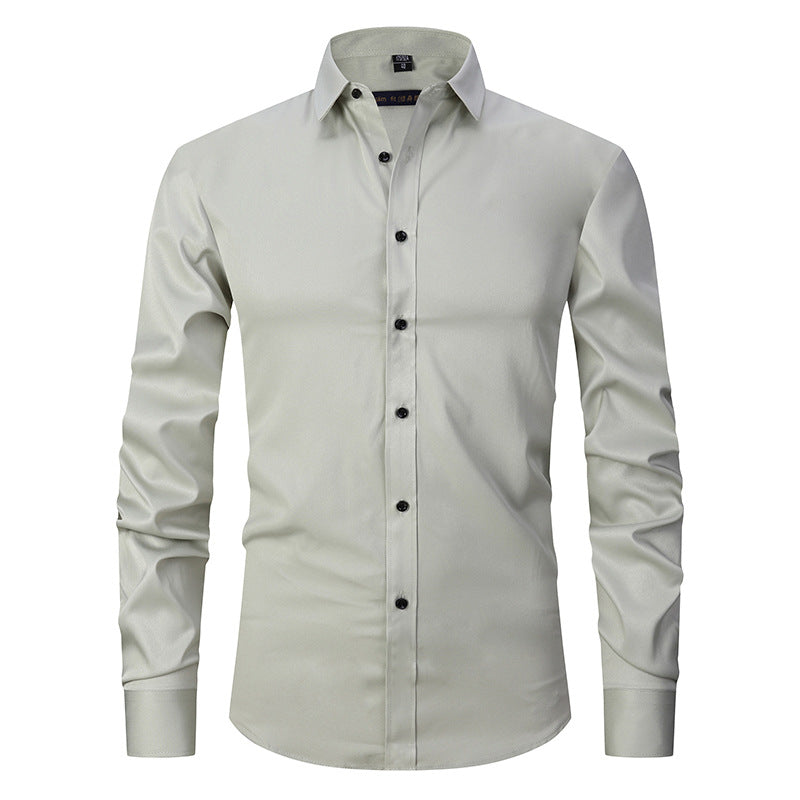 Men's Long-sleeved Fashion Top Slim Solid Color Stretch Shirt